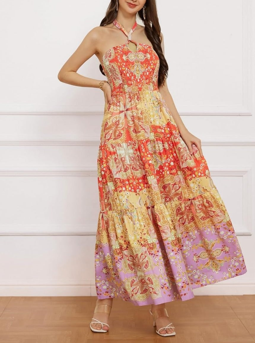Women's Summer Floral Flowy A Line Maxi Dress