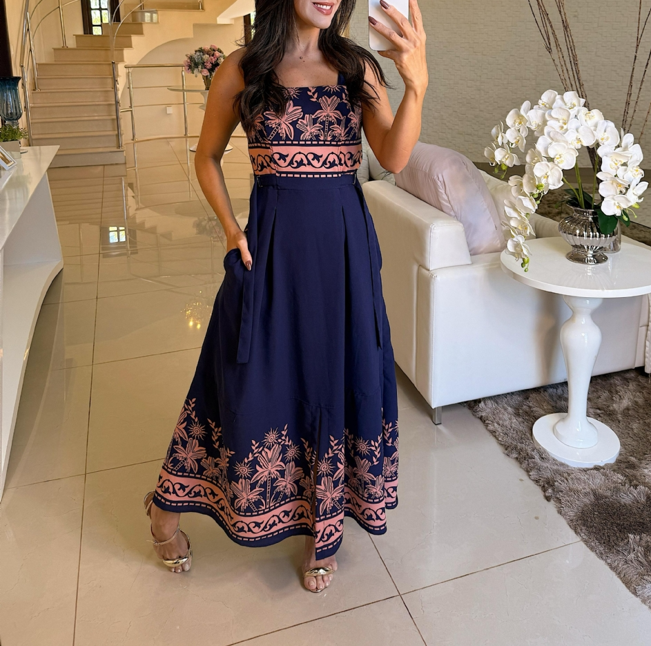 Printed Belted Dream Maxi Dress