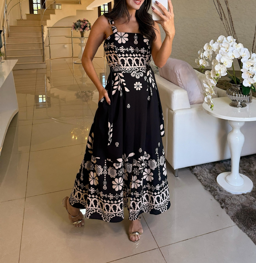 Printed Belted Dream Maxi Dress