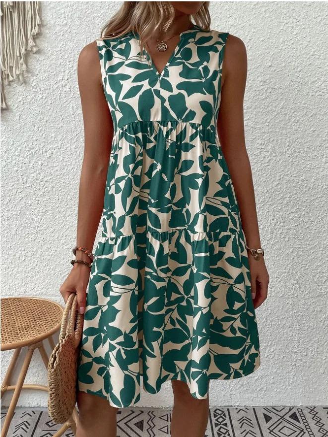 Women's Fashion Loose V-neck Printed Dress