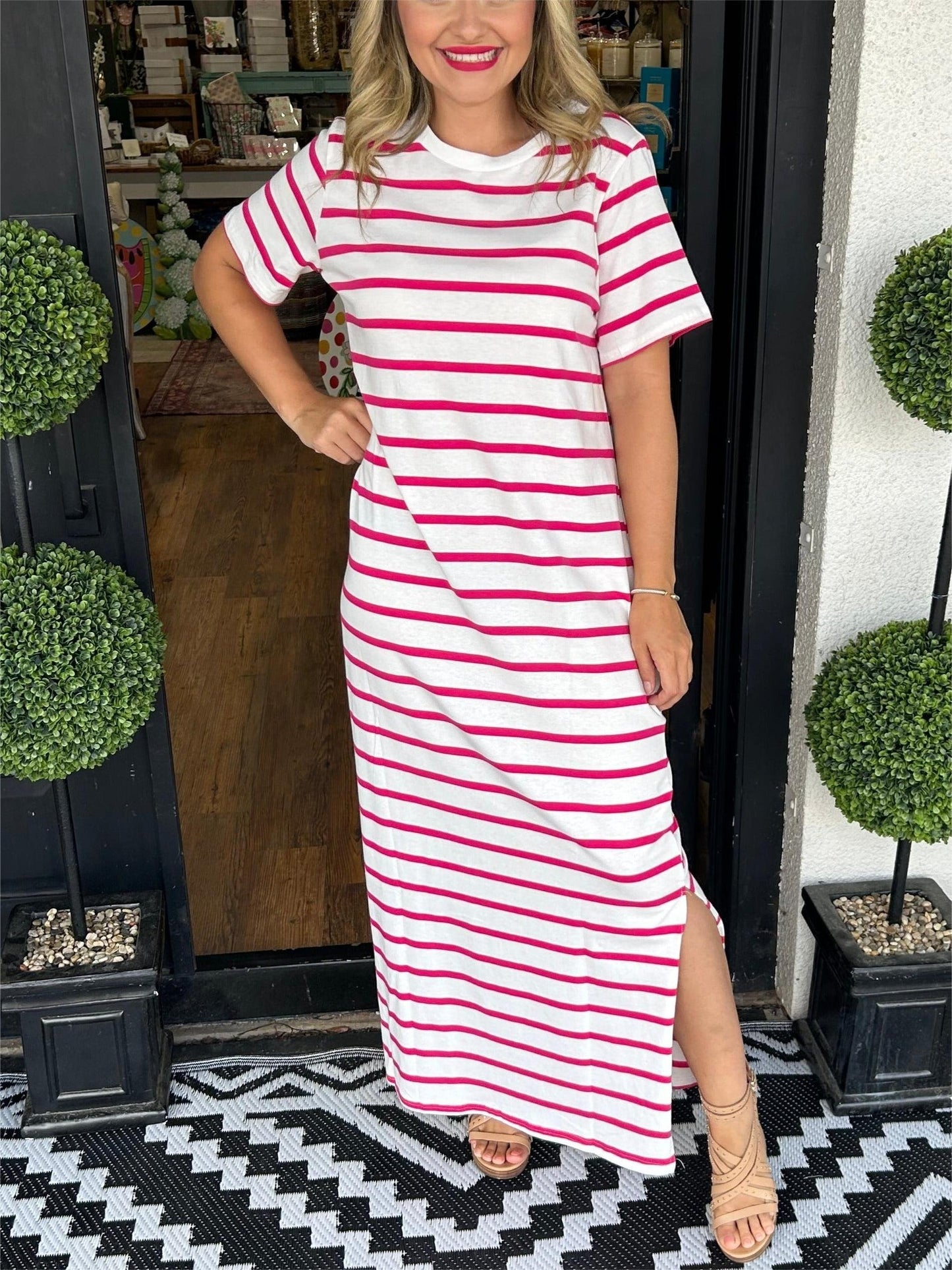 Women's Striped T-Shirt Dress With Pockets