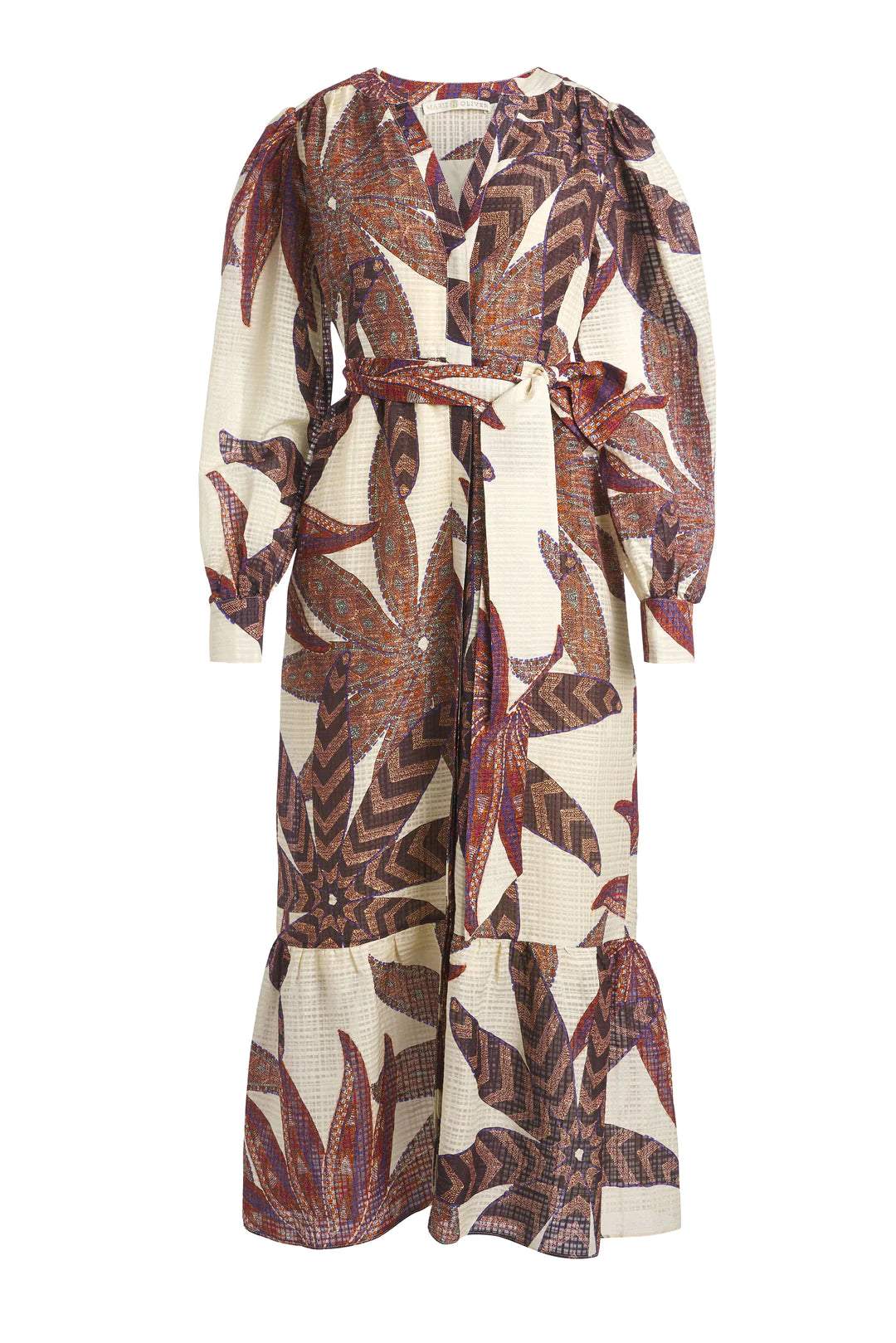 Lace Up Printed Long Sleeve Maxi Dress