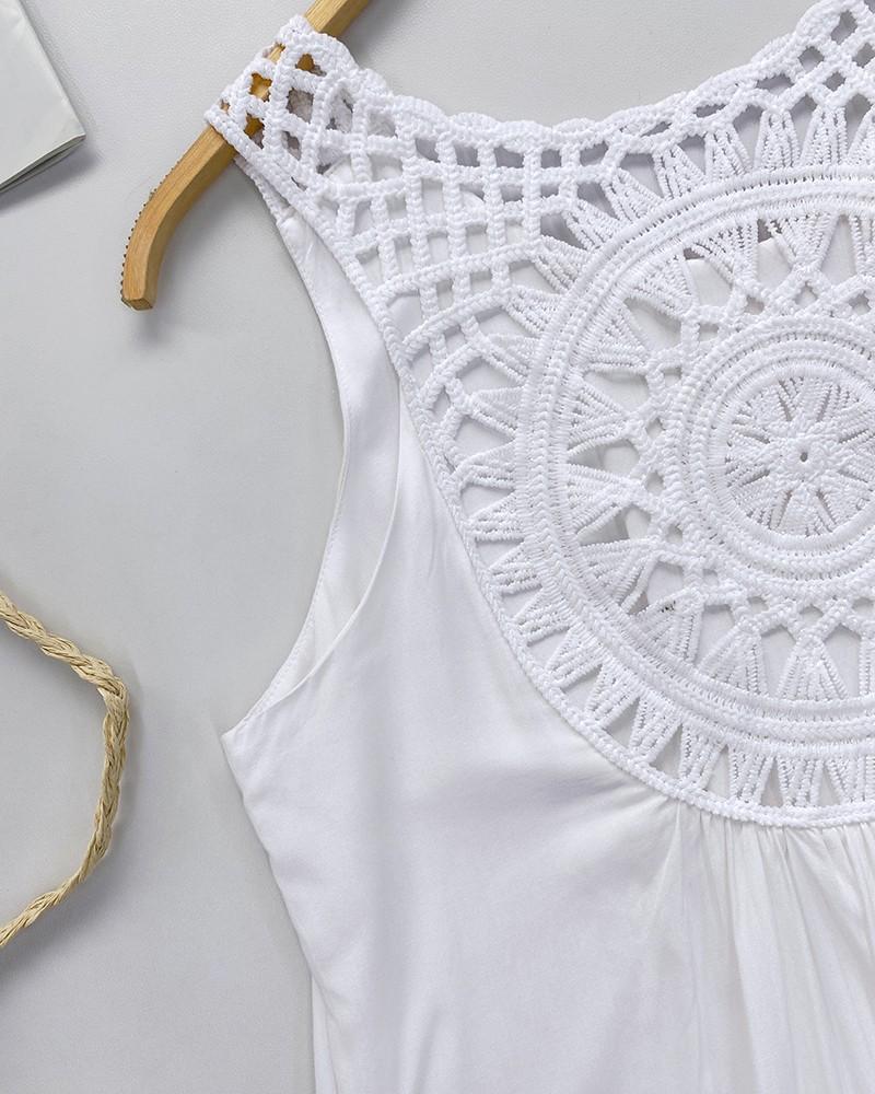 Gradient Tie Dye Print Hollow-out Crochet Lace Summer Dress