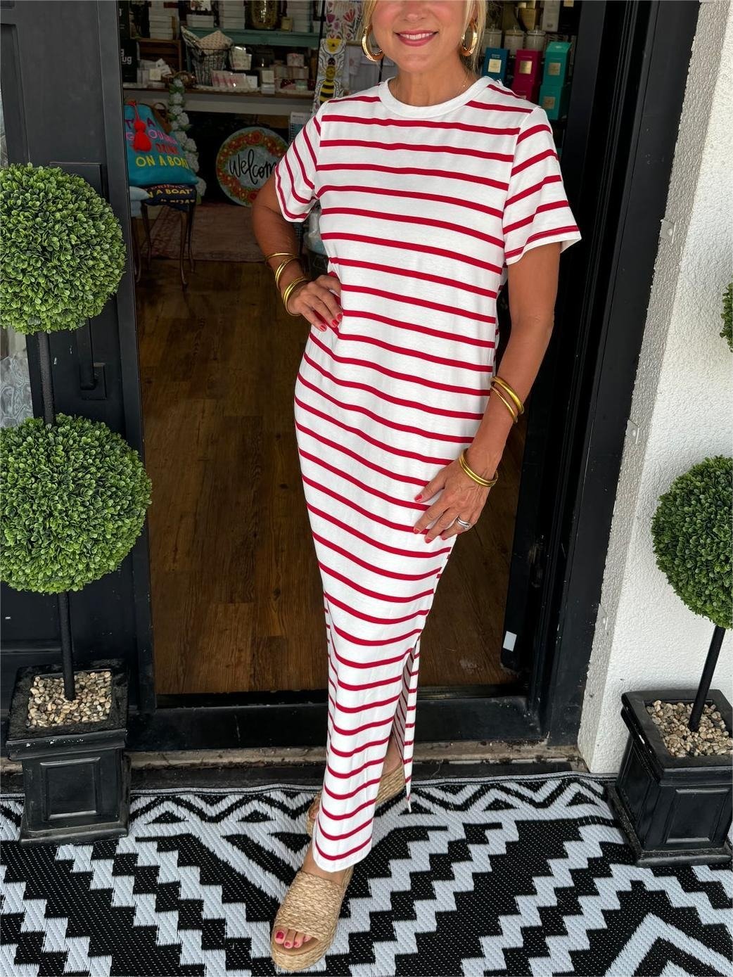 Women's Striped T-Shirt Dress With Pockets