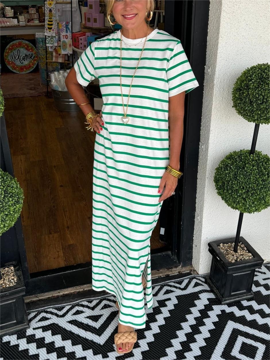 Women's Striped T-Shirt Dress With Pockets