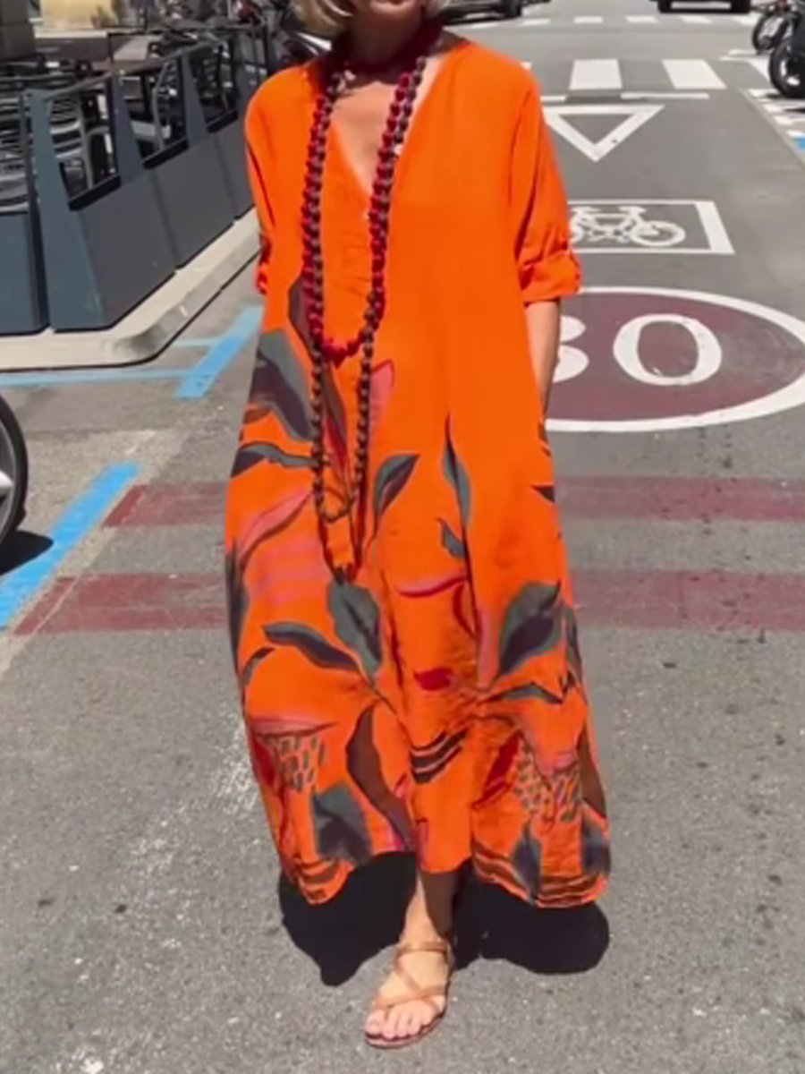 Printed Long Sleeve Button Up Dress