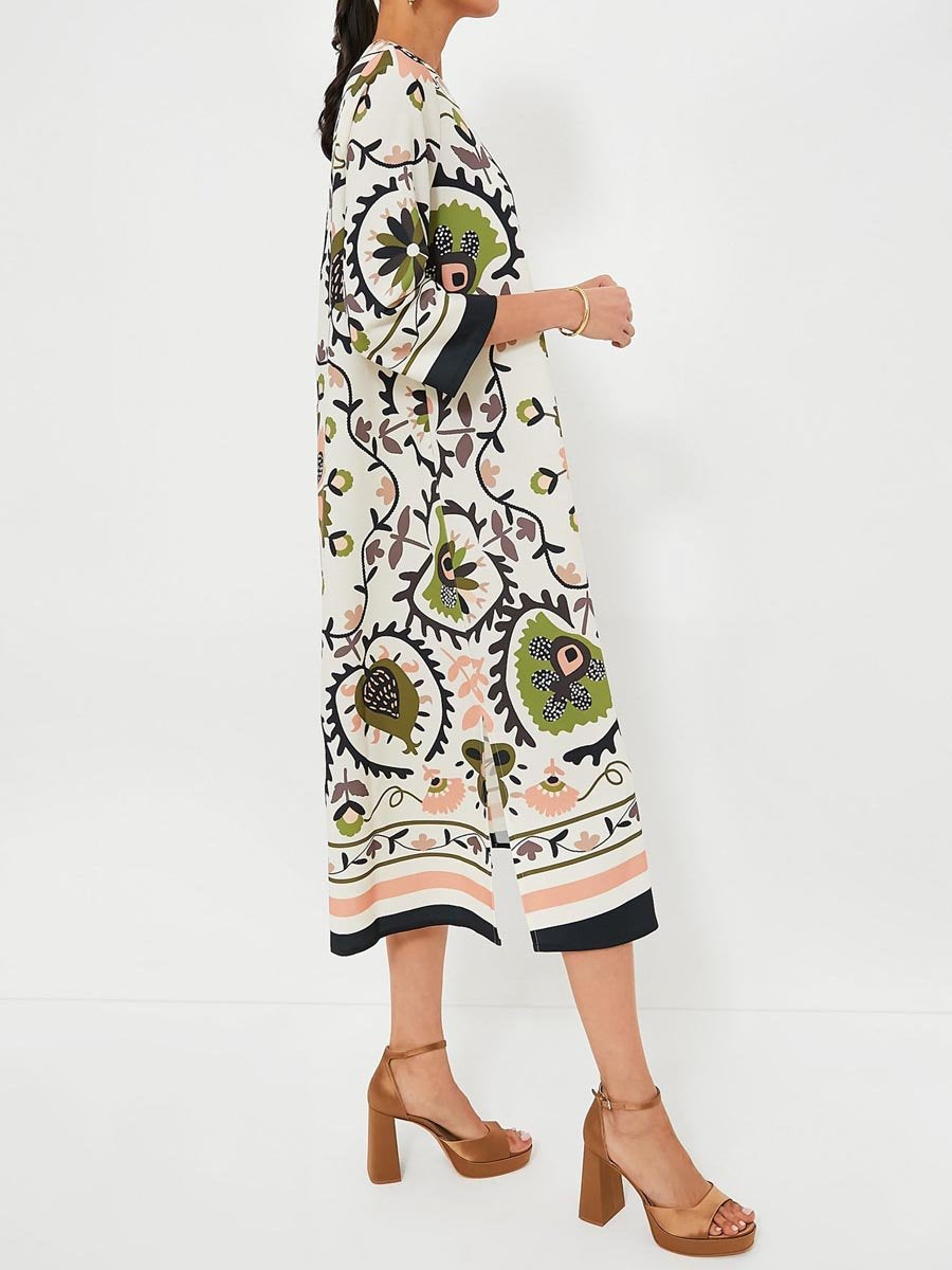 Round Neck Printed Slit Hem Dress