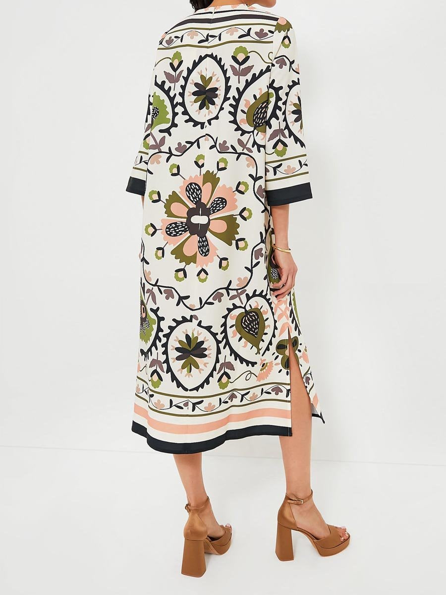 Round Neck Printed Slit Hem Dress