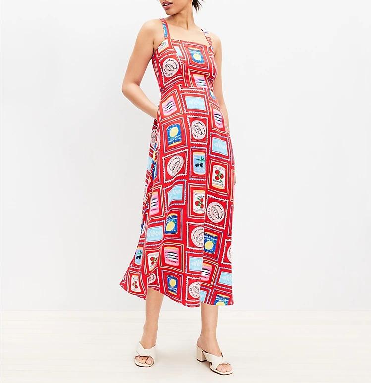 Linen Blend Strappy Midi Dress