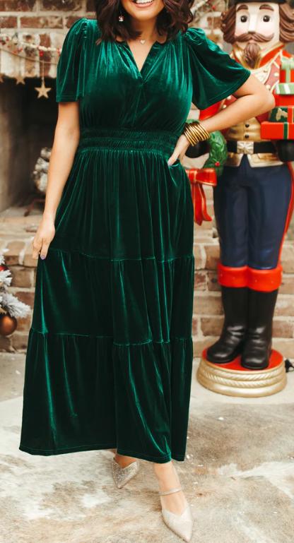 Vintage Velvet Pleated Long Dress