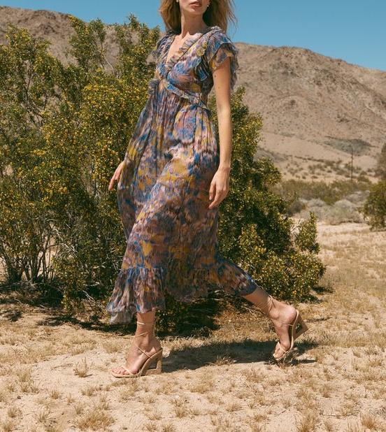 Printed Short Sleeved Maxi Dress
