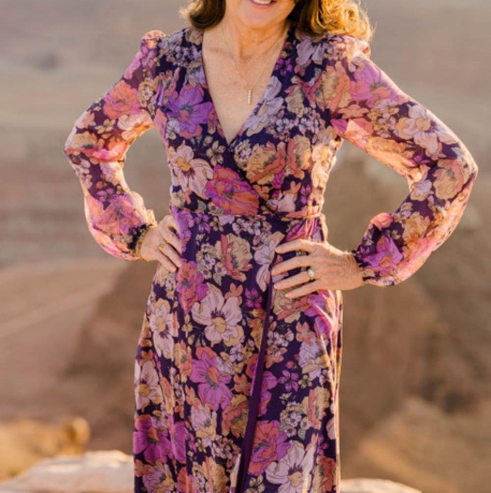 Purple Floral Print Long Sleeve Wrap Maxi Dress