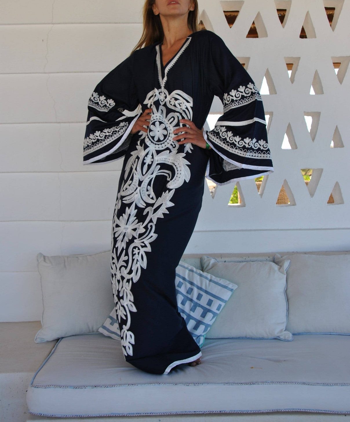 Stunning Navy Blue Embroidered Maxi Dresses