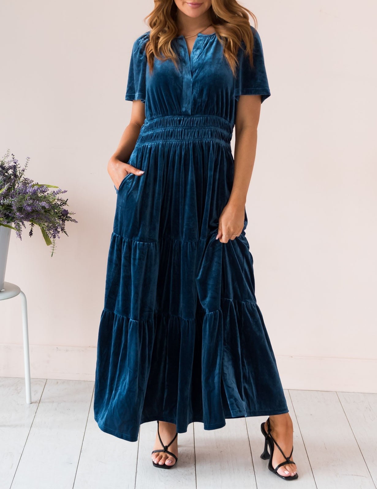 Vintage Velvet Pleated Long Dress