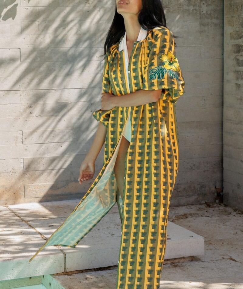 Yellow Printed Short Sleeve Maxi Dress