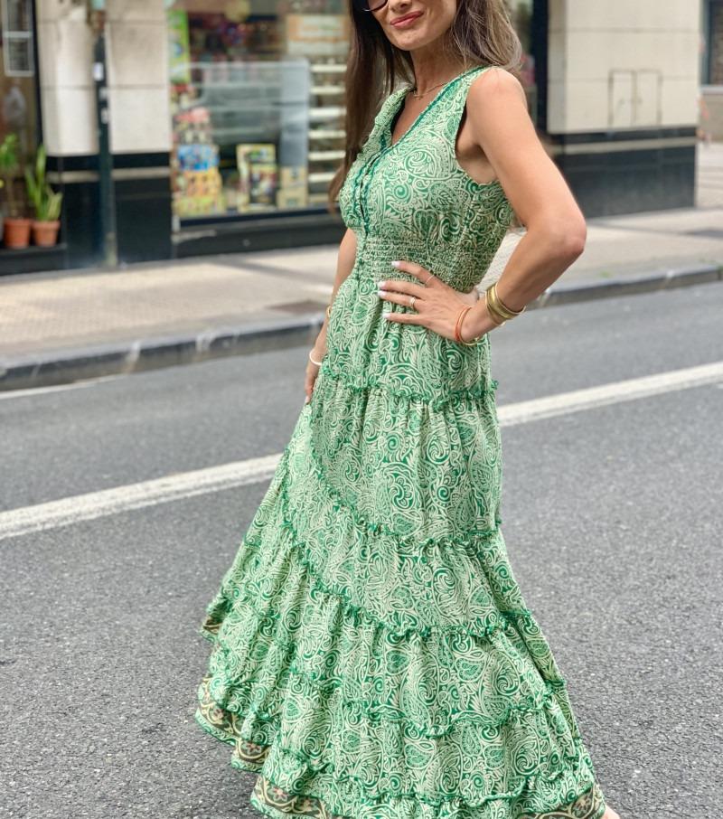 V-Neck And Fitted Waist Long Dress