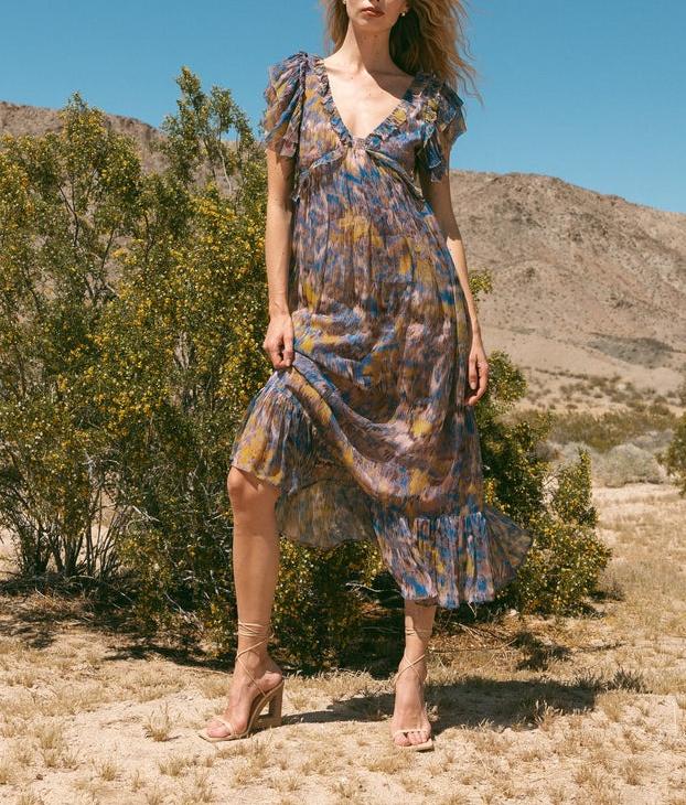 Printed Short Sleeved Maxi Dress