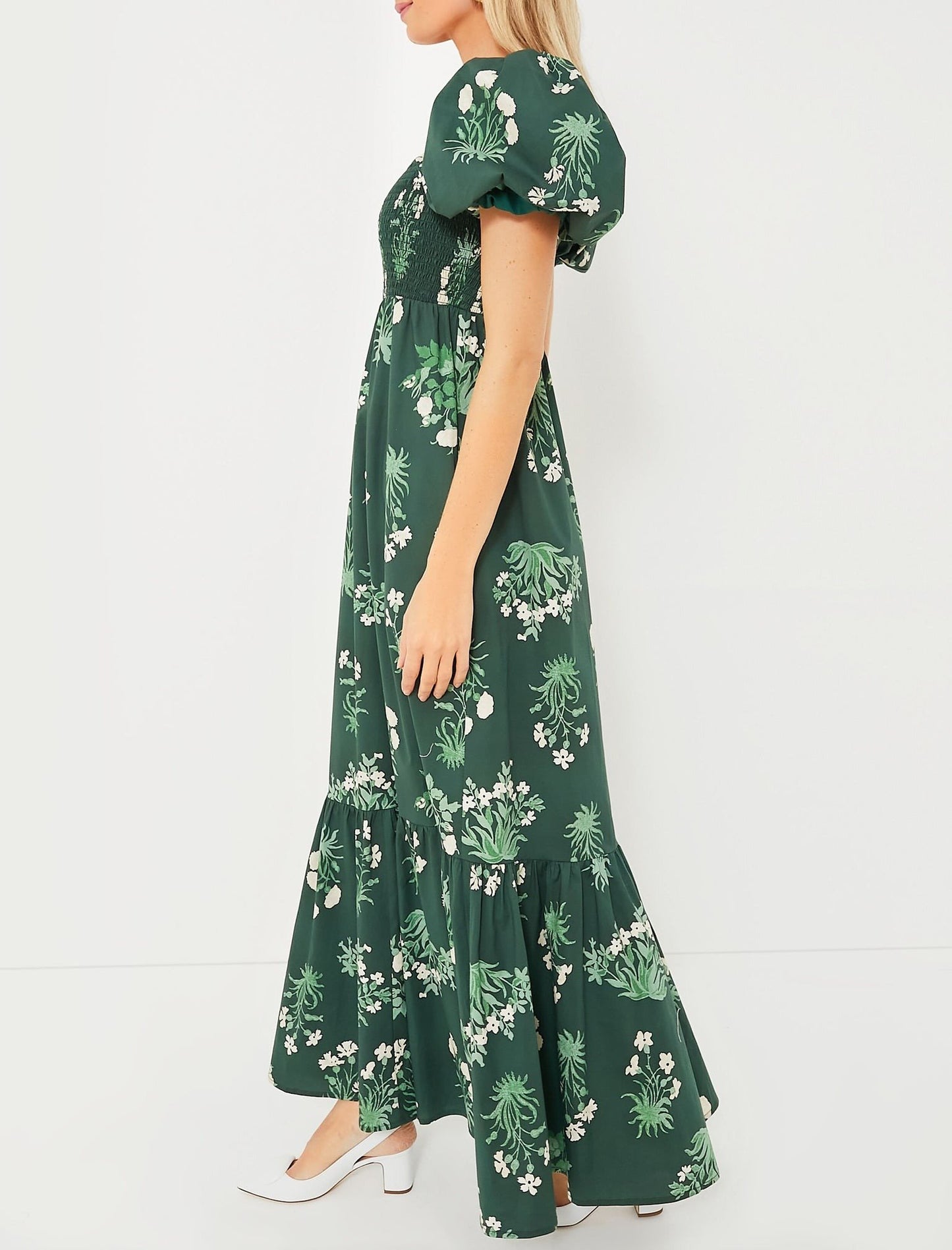 Viridian Stamped Bouquets Gabrielle Dress