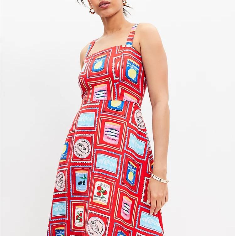 Linen Blend Strappy Midi Dress