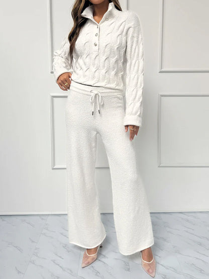 Half-Placket Sweater Knitted Two Pieces Set