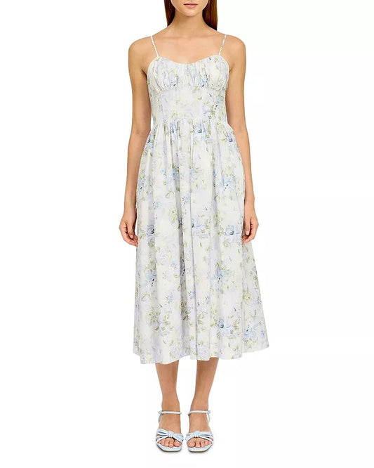Summer Blue Printed Midi Dress
