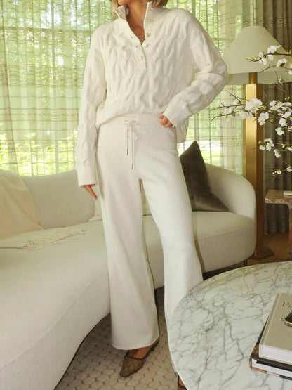 Half-Placket Sweater Knitted Two Pieces Set