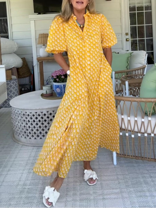 The Elegant Yellow Printed Midi Dress