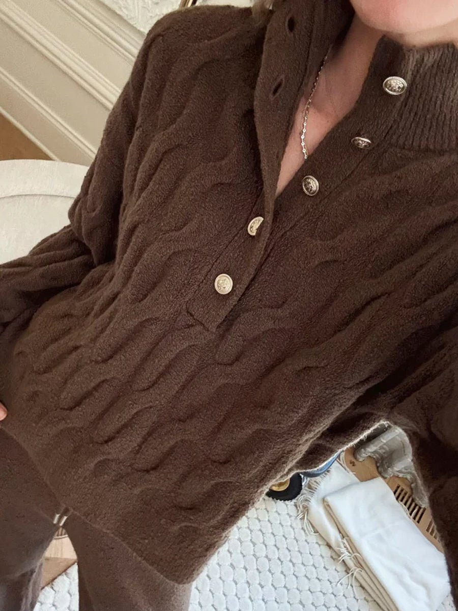 Half-Placket Sweater Knitted Two Pieces Set