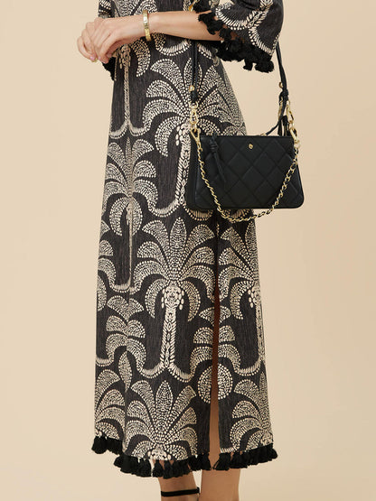 Tassel Trim Printed A-line Dress