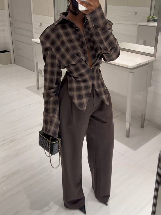 Plunging Neck Shoulder Padding Shirt