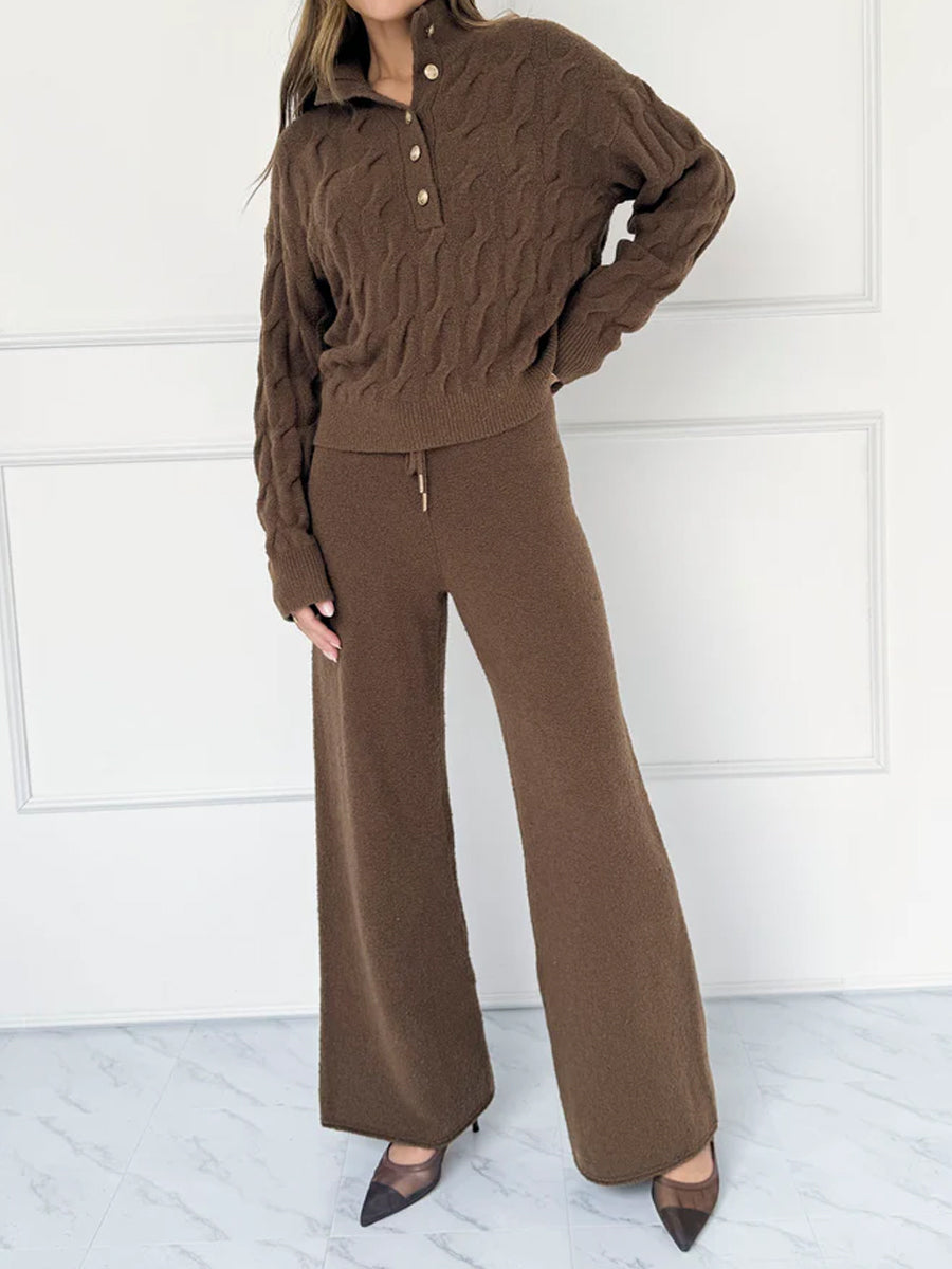 Half-Placket Sweater Knitted Two Pieces Set