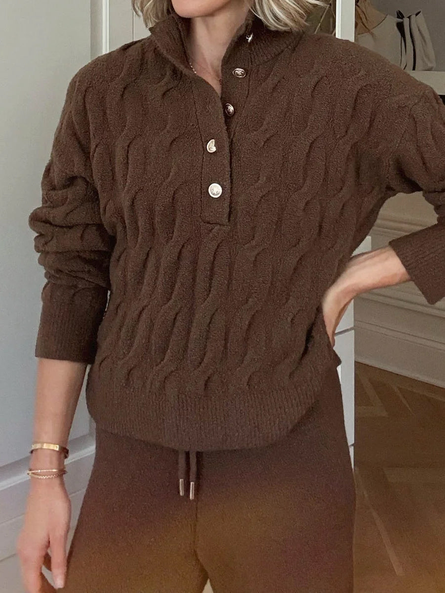 Half-Placket Sweater Knitted Two Pieces Set