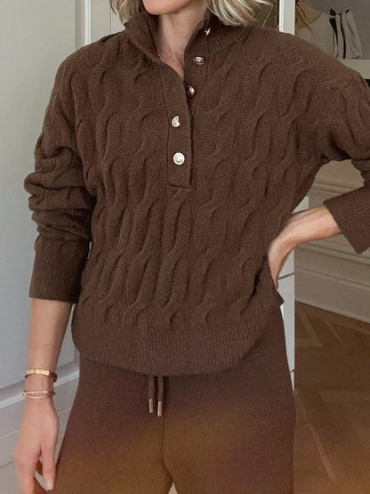 Half-Placket Sweater Knitted Two Pieces Set