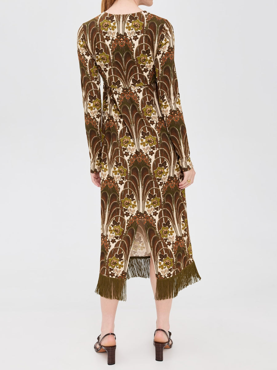Floral Print Fringed Hem Midi Dress