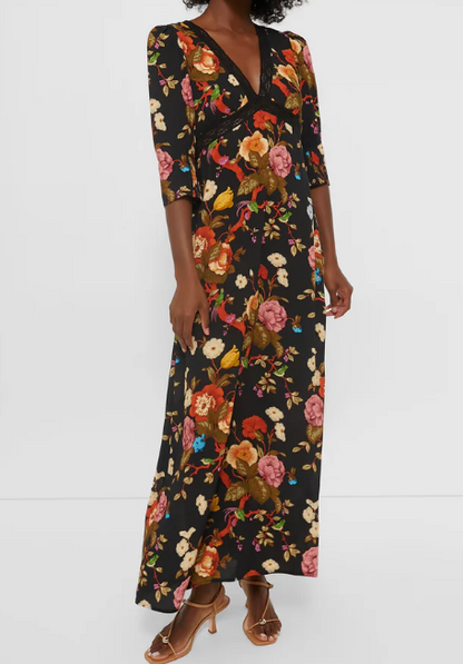 Demure Floral Midi Dress With Lace