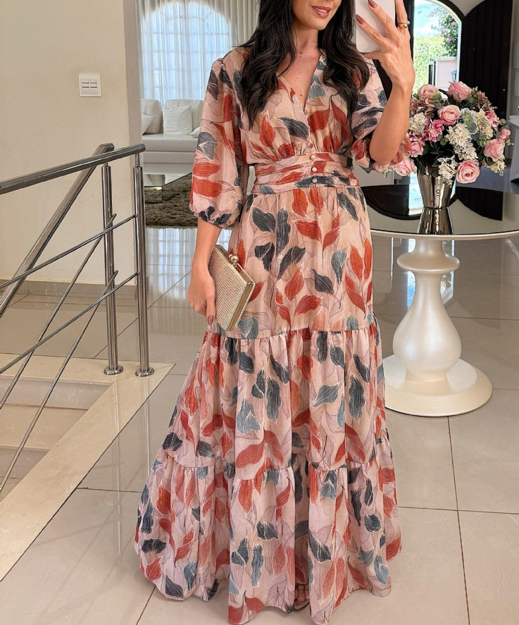 Women's V Neck Loose Maxi Dress