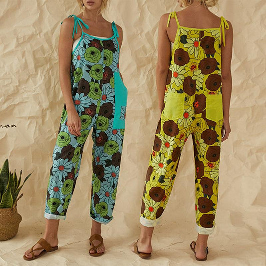 Floral Tie Shoulder Jumpsuit With Pockets