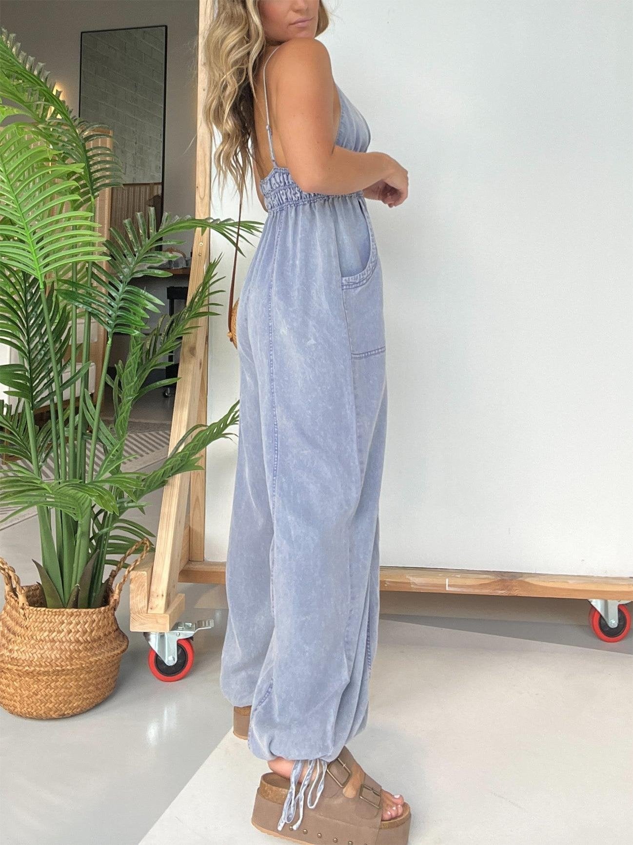 Adjustable Straps Lightweight V-Neck Jumpsuit