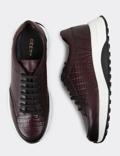 ✅High -quality Dedication✅Men's  Genuine Leather Claret Red Sneaker Shoes