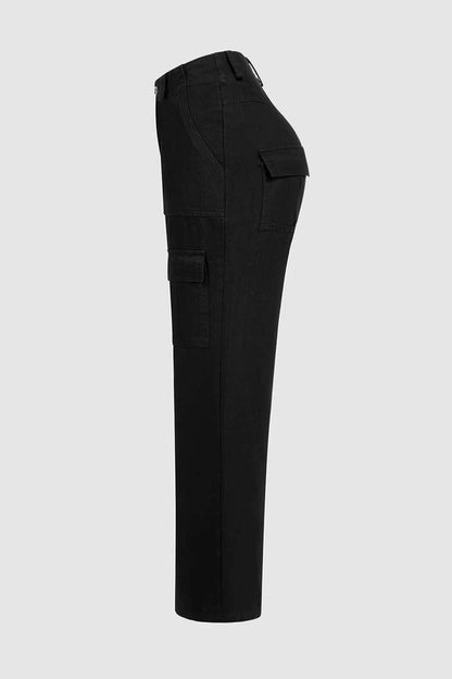 Flap Pocket Low Rise Wide Leg Cargo Pants