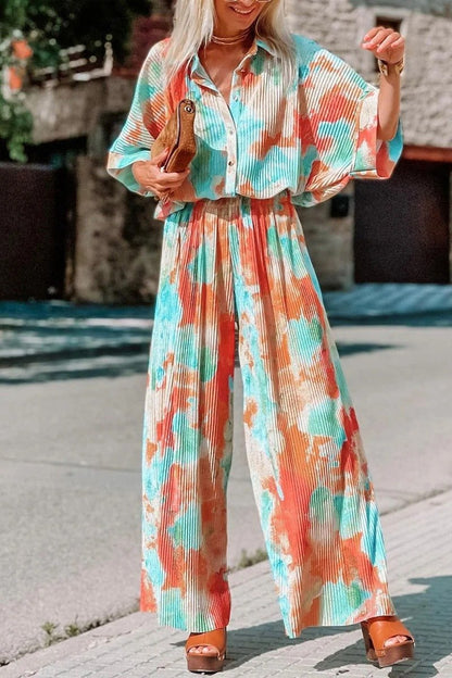 Bohemian Tie Dye Patchwork Collar Loose Jumpsuits