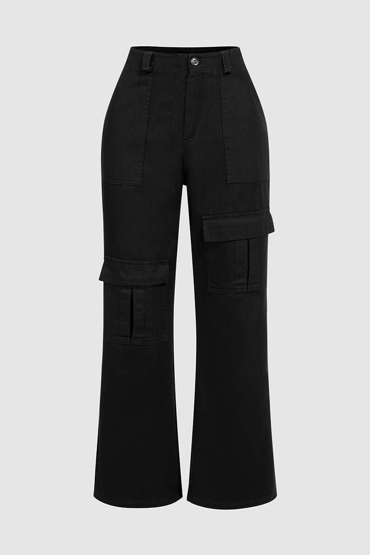 Flap Pocket Low Rise Wide Leg Cargo Pants