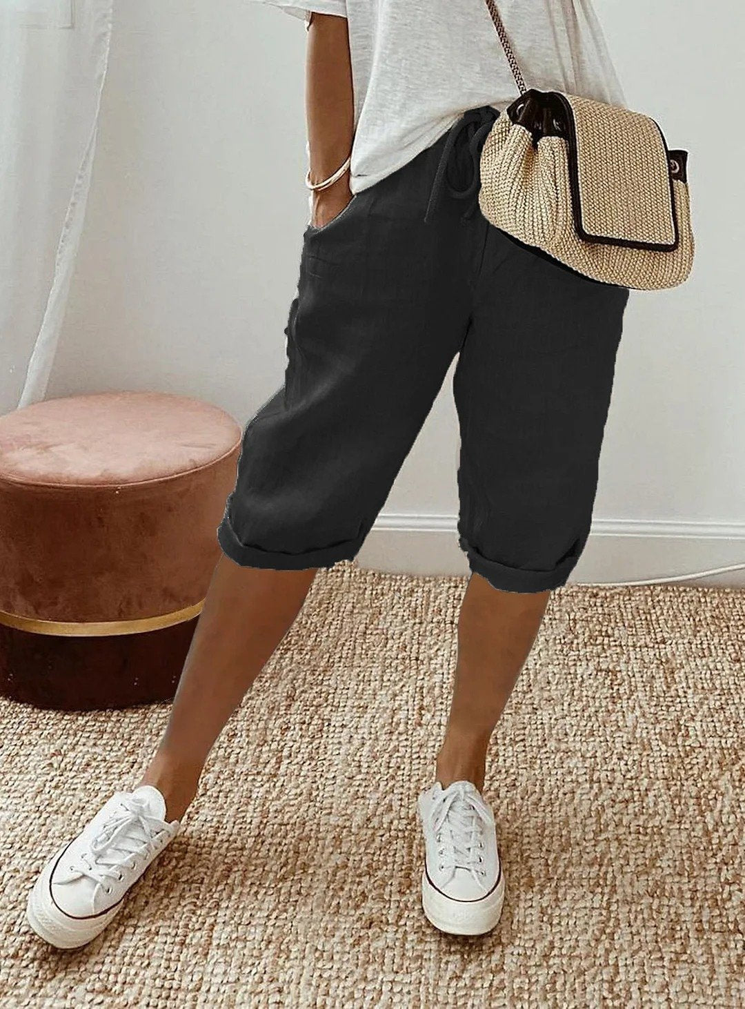 Women's Pocket Elastic Casual Pants