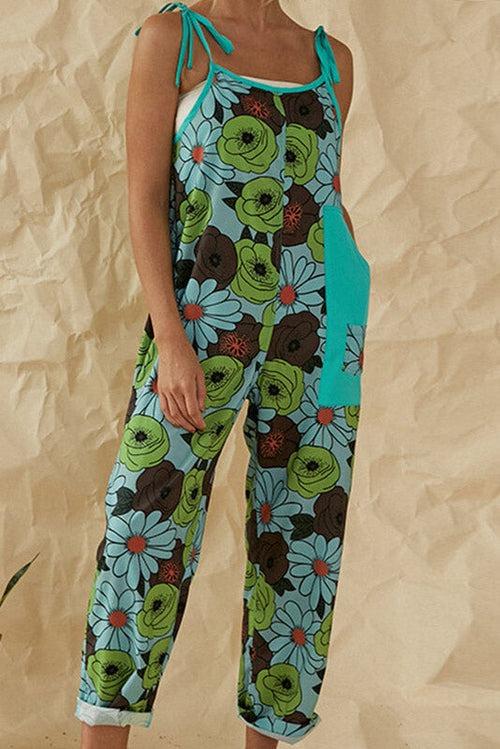 Floral Tie Shoulder Jumpsuit With Pockets