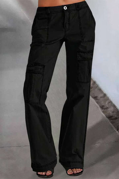 Flap Pocket Low Rise Wide Leg Cargo Pants