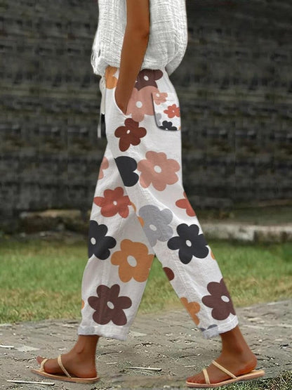 Modern Floral Print Side Pocket Pants