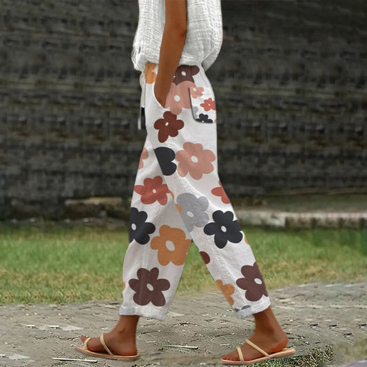 Modern Floral Print Side Pocket Pants