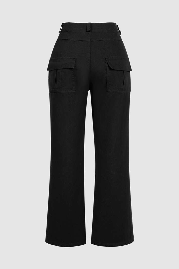 Flap Pocket Low Rise Wide Leg Cargo Pants