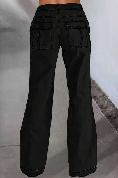 Flap Pocket Low Rise Wide Leg Cargo Pants