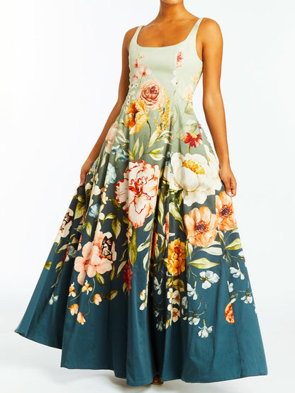 Sleeveless Printed Reversible Gown Dress